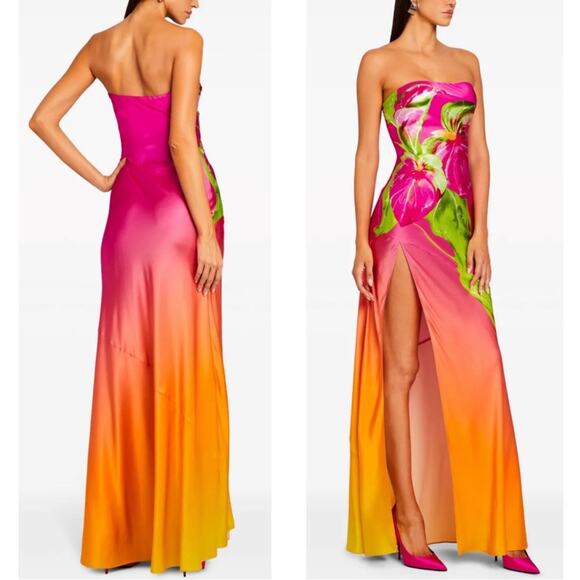 Retrofete Aiyanna Silk Floral Strapless Ombre Anthurium Maxi Dress Size XL - Picture 2 of 9